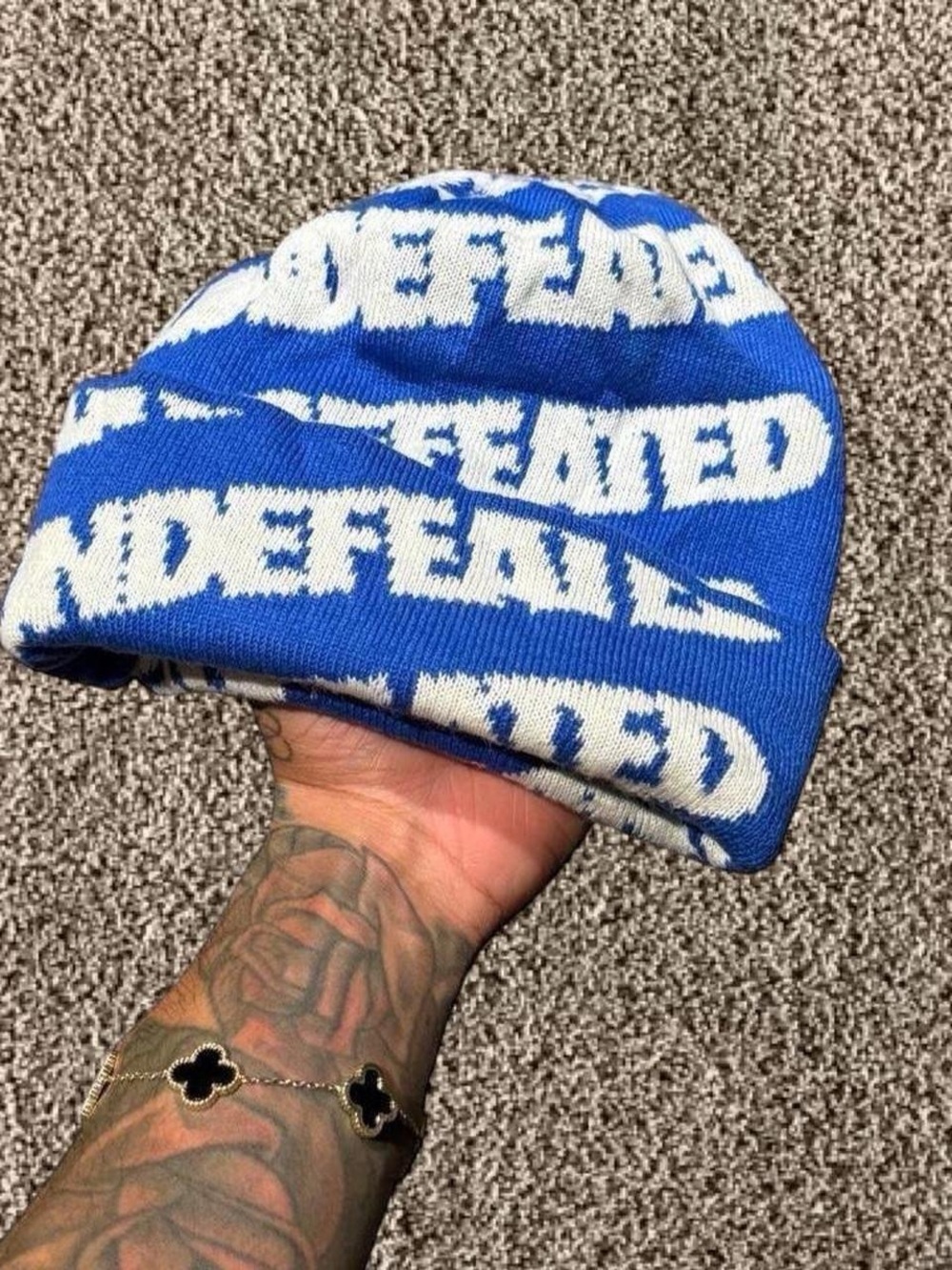 Blue 'Undefeated' Knit Beanie